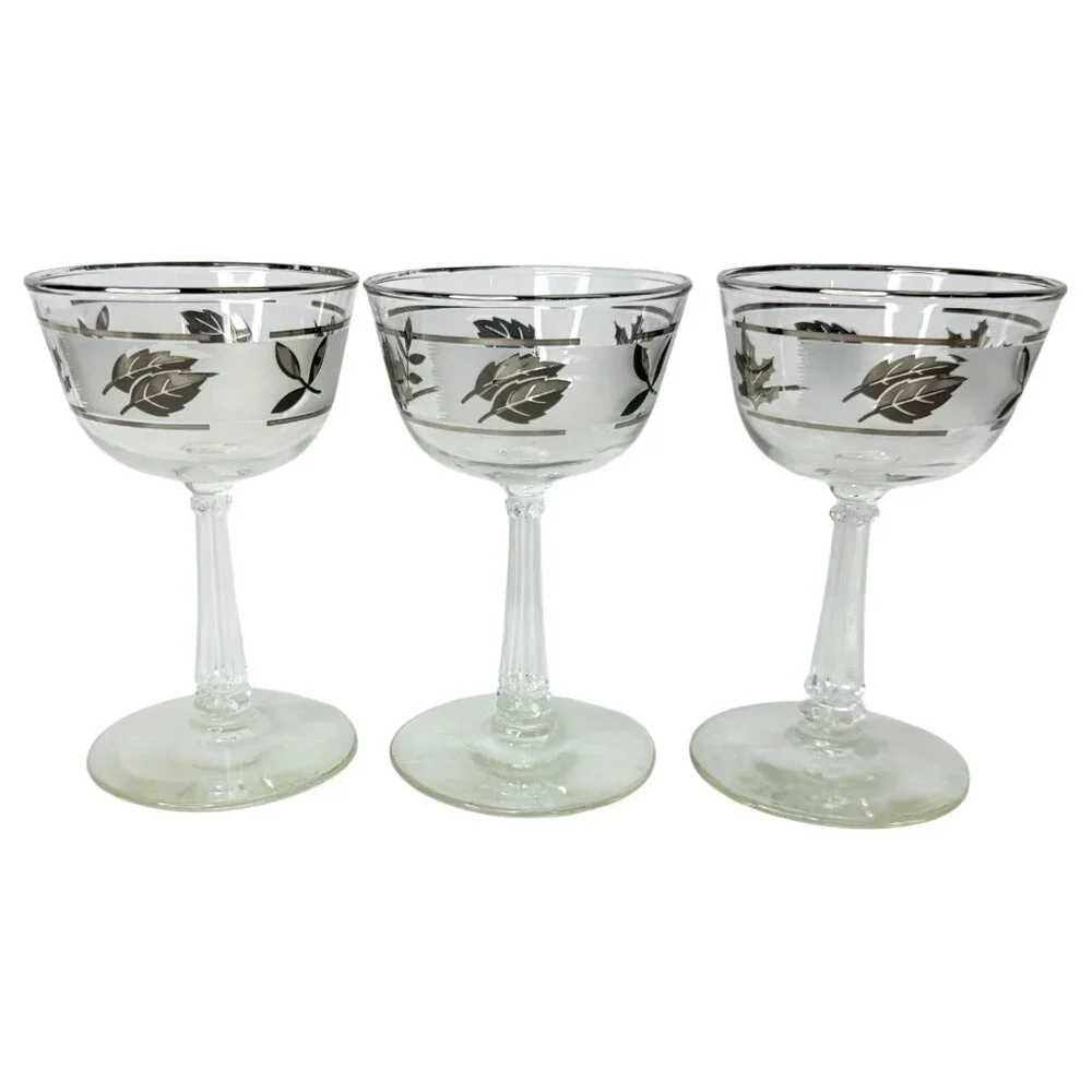 3 Vintage Libbey Silver Leaf Frosted Liquor Coctail Glasses Set 5‎ Inch